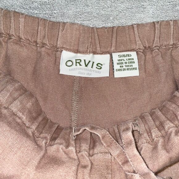 Orvis Sz Small 6 8 100% Linen Wide Leg Cropped Pants Brown Tan Beachy Comfort - Picture 5 of 10